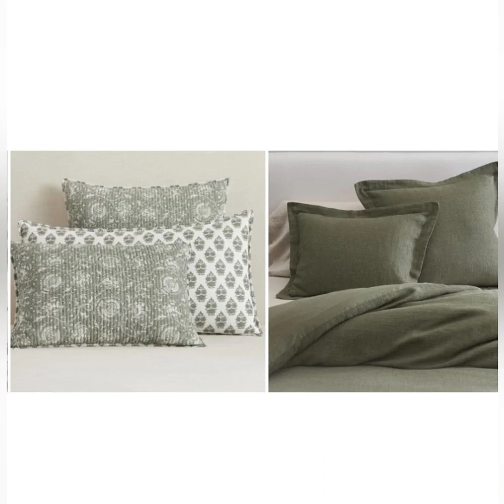Set of 2 Pottery Barn Sloan Voile Sham & Belgian Linen Waffle Standard Shams